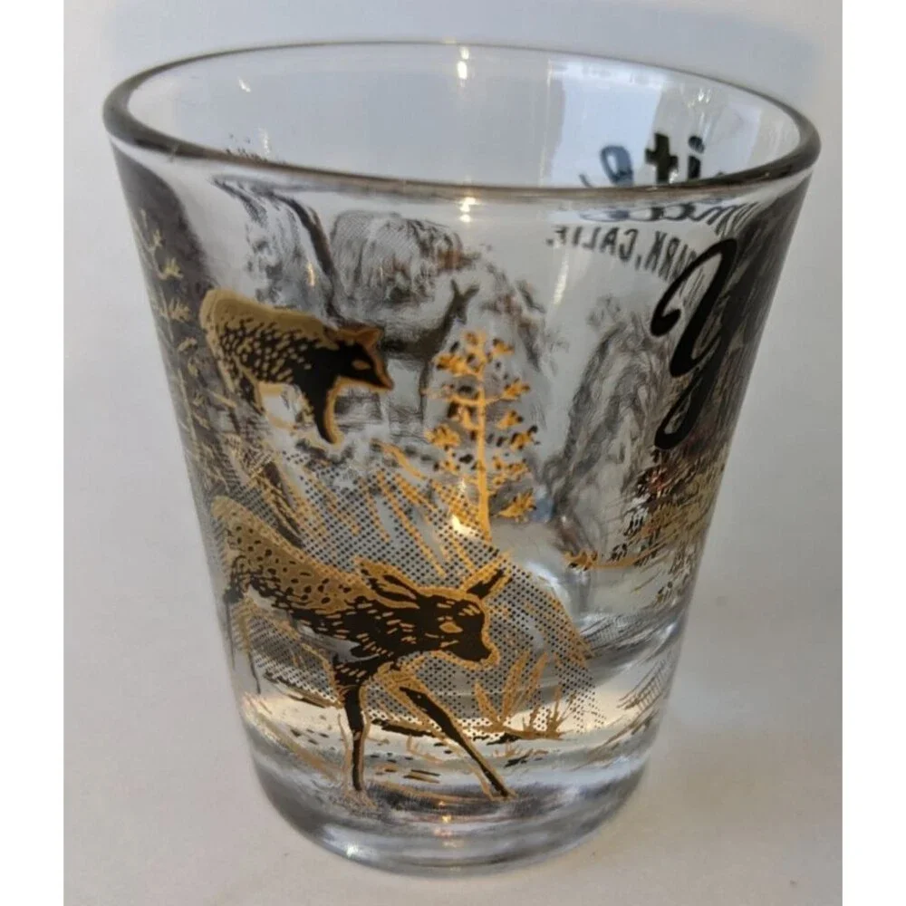 Yosemite National Park California Shot Glass Gold Black Wildlife Scene Souvenir